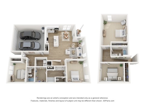 Floor plan for 4 beds, 3 baths, 1989 sqft